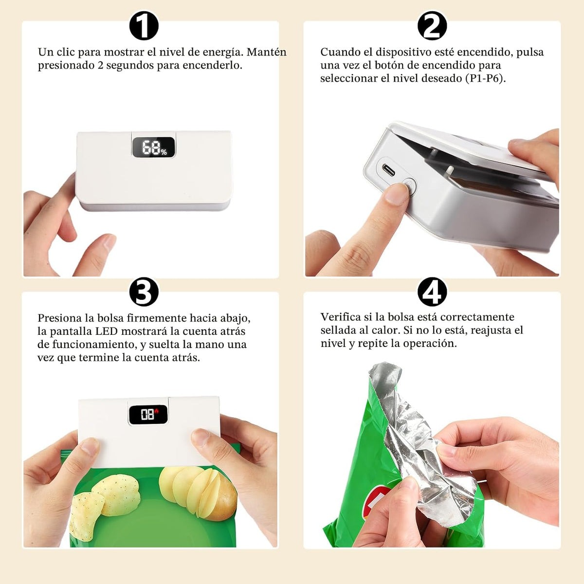 Sellador Térmico Digital de Bolsas 2 en 1 (Recargable USB)